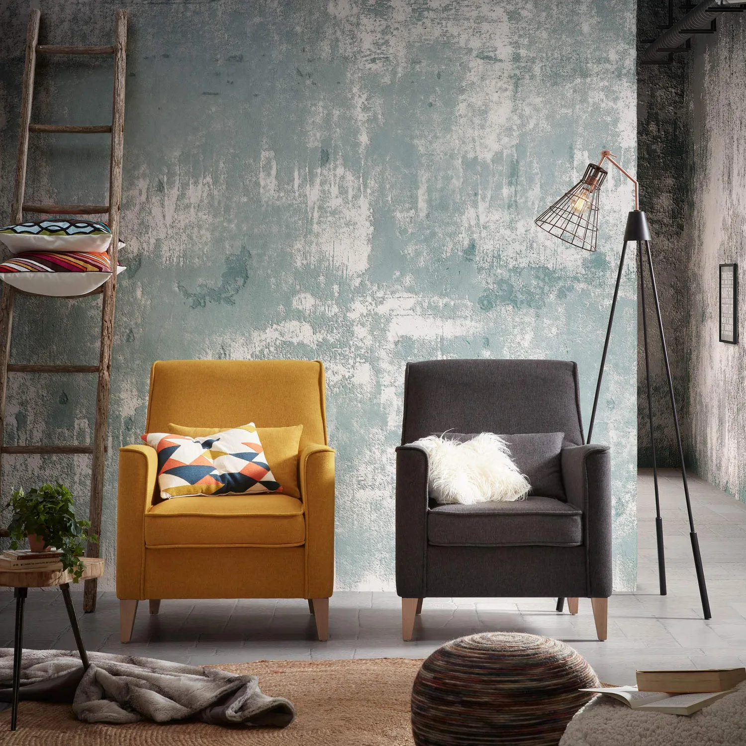 Kave Home Varese Sessel grau mit Kissen fleckenabweisend