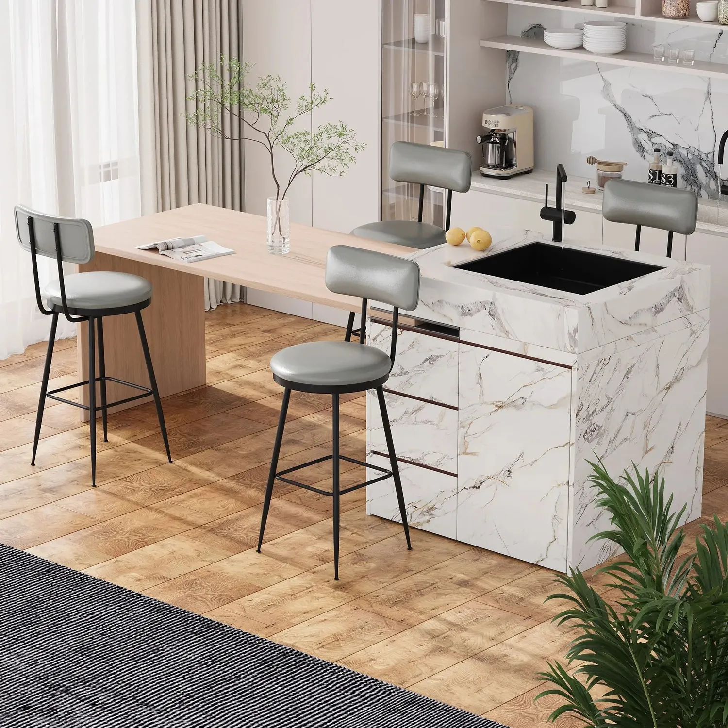 In And OutdoorMatch Barhocker Dunkelgrau Kunstleder 4er Set