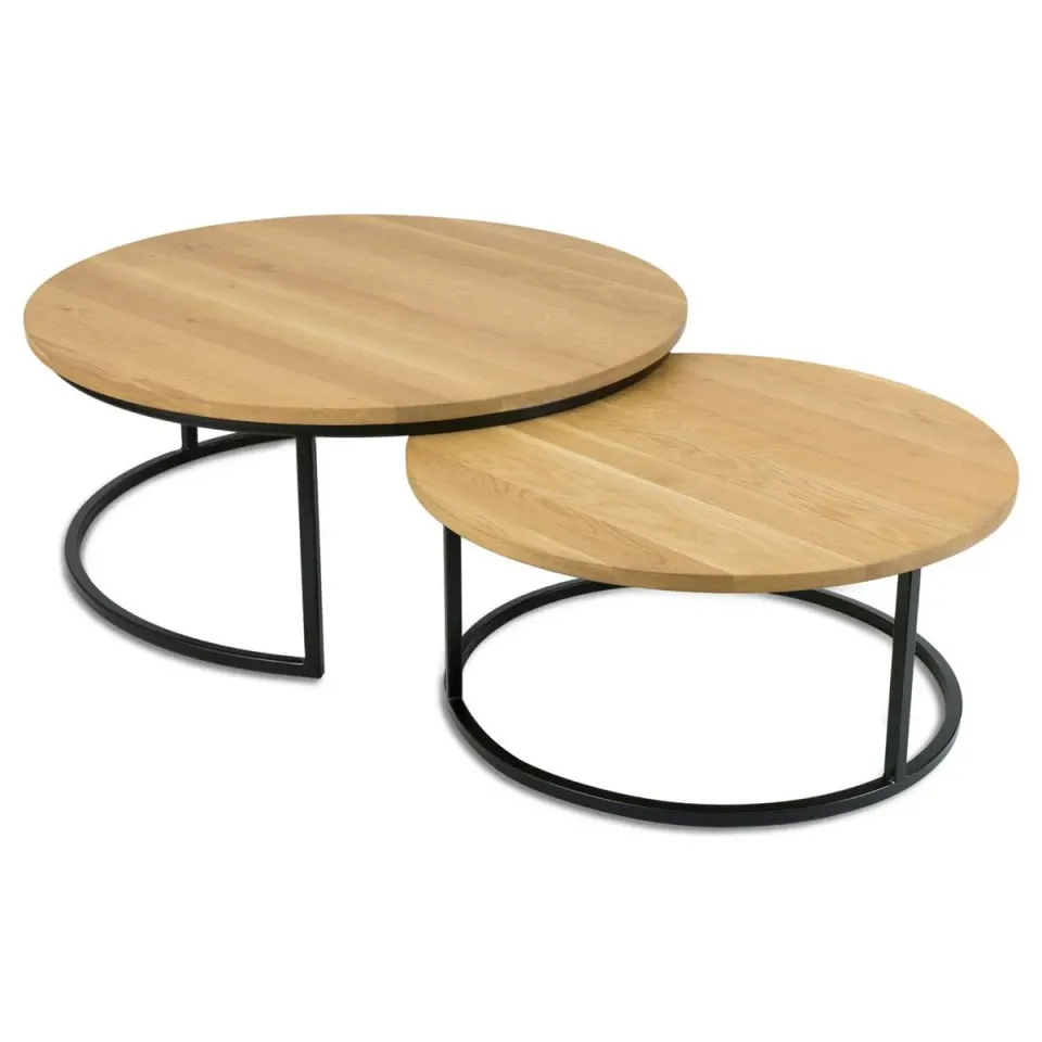 HOWHOMELY OakLoft 70 und 90 cm Beistelltisch-Set Metall Eiche