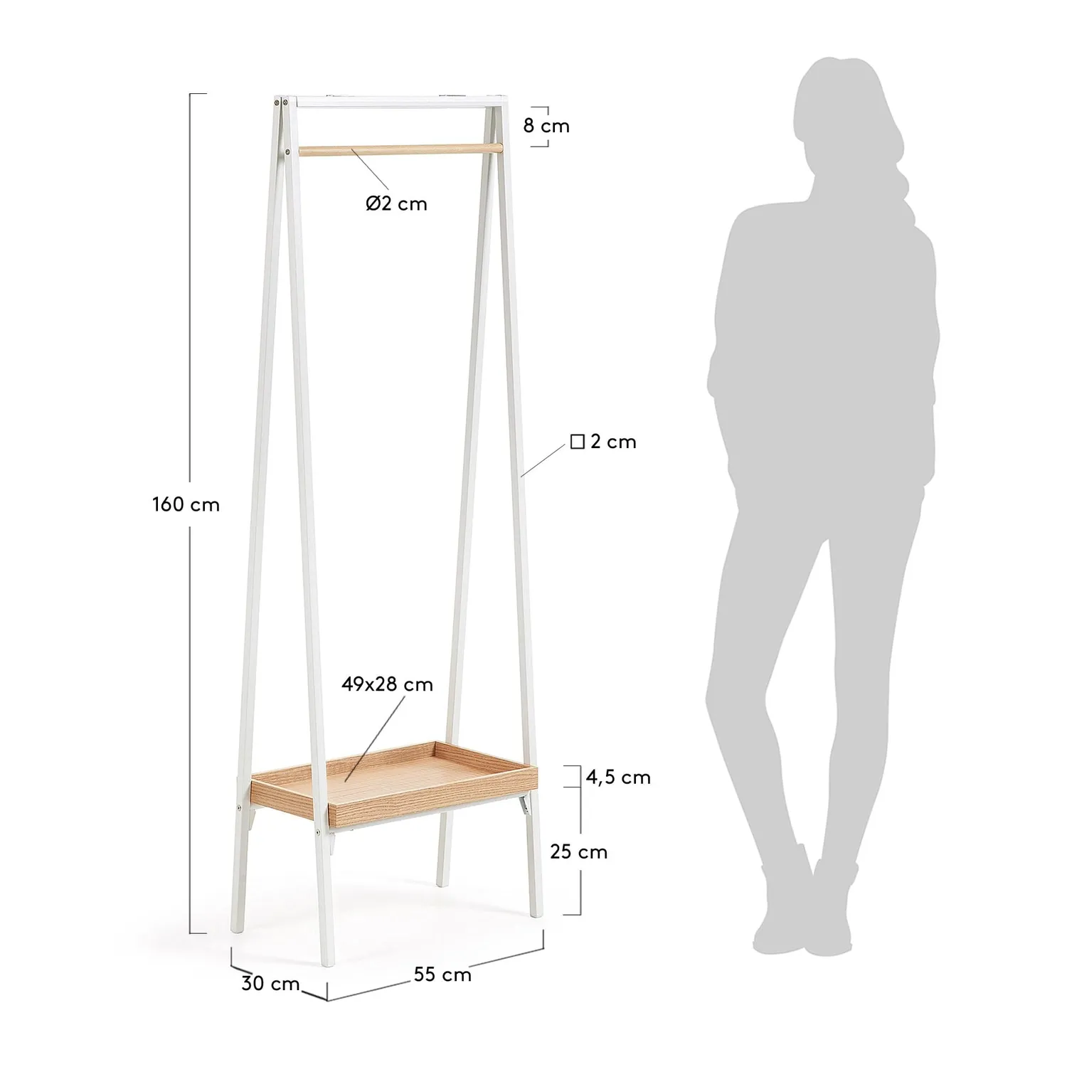 Kave Home Benny Kleiderstange weiß 160 cm Eiche