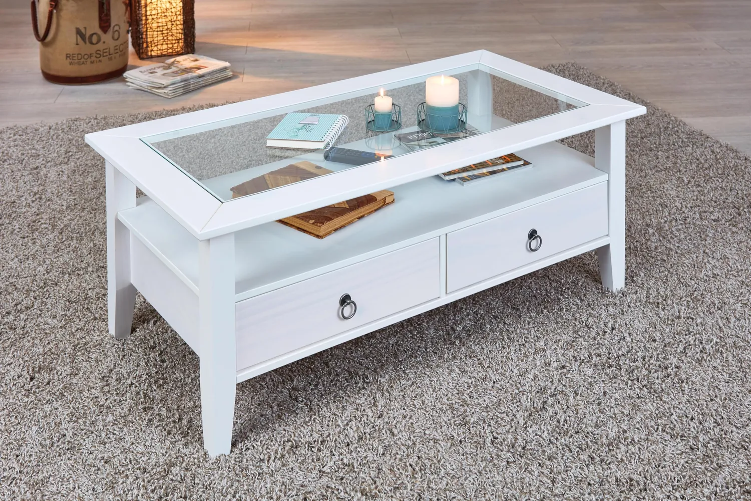 Inter Link Provence 7 Couchtisch Glas mit Schubladen