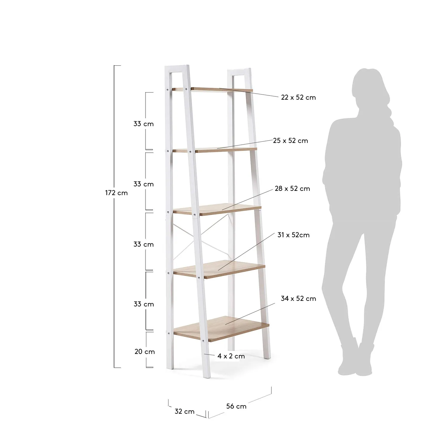 Kave Home State Standregal 56x172 cm weiß Holzoptik