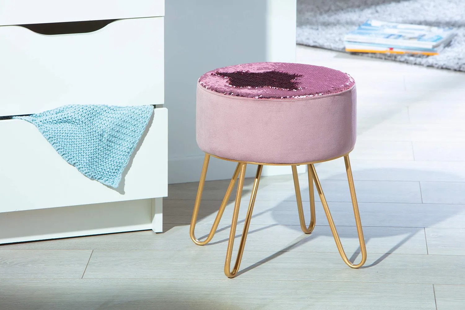 Inter Link Samtpouf Rosa 32,5 × 32,5 × 38 cm Pailletten