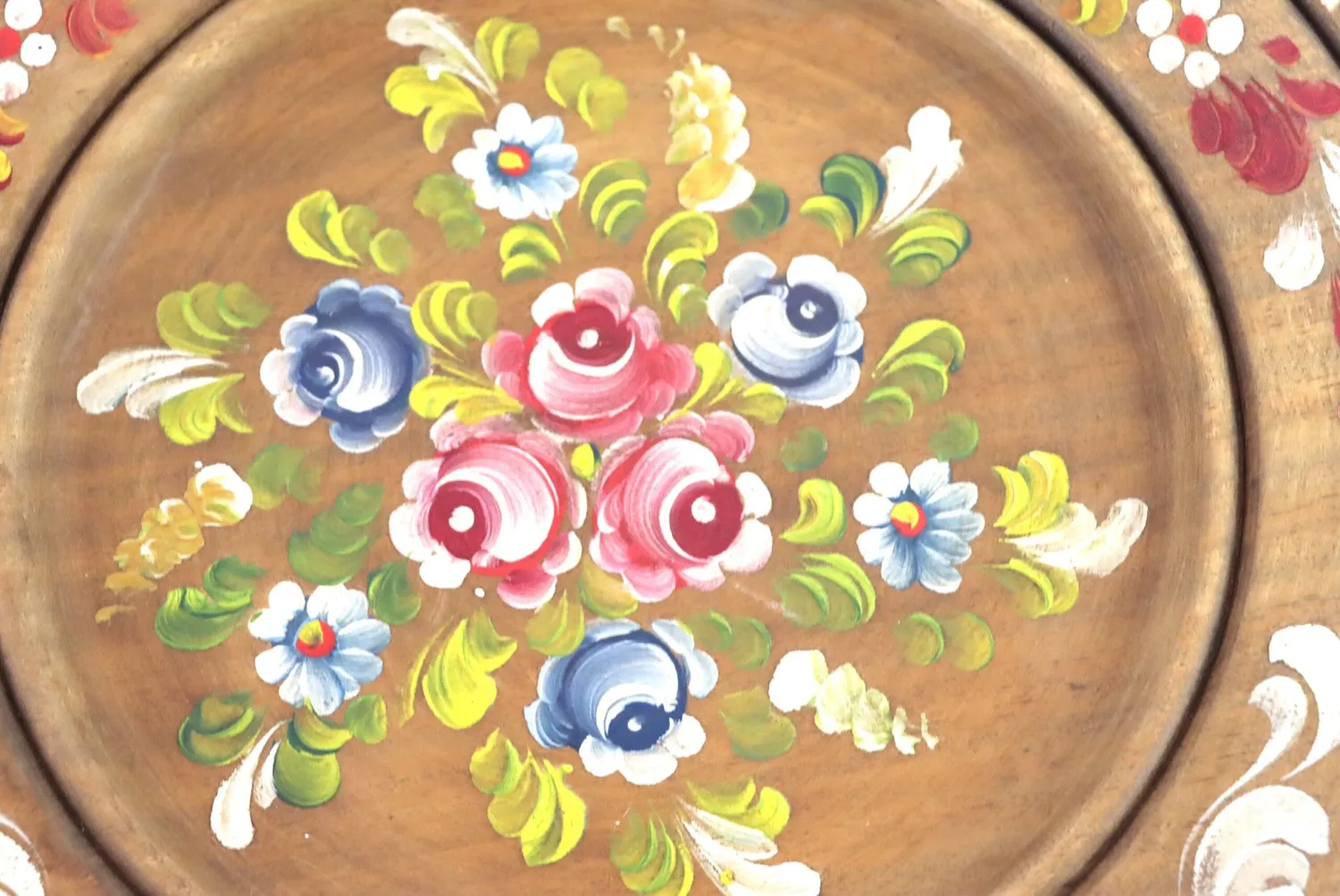 Mon Ami(e) Vintage Wandteller Holz 35 cm Blumenmotiv Handarbeit