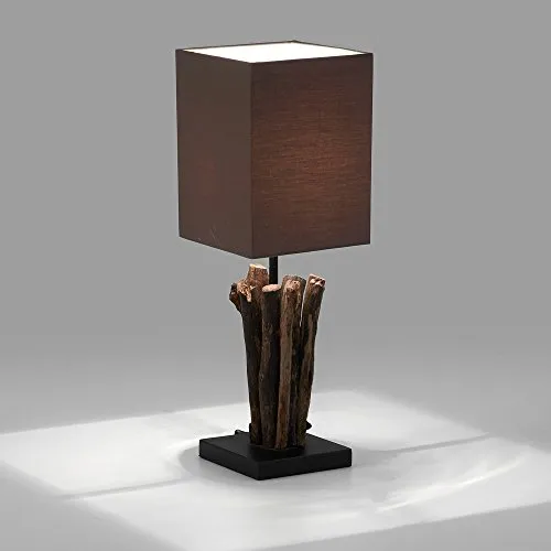 Kave Home Aurelia Tischlampe Grau Recyclingholz Baumwolle