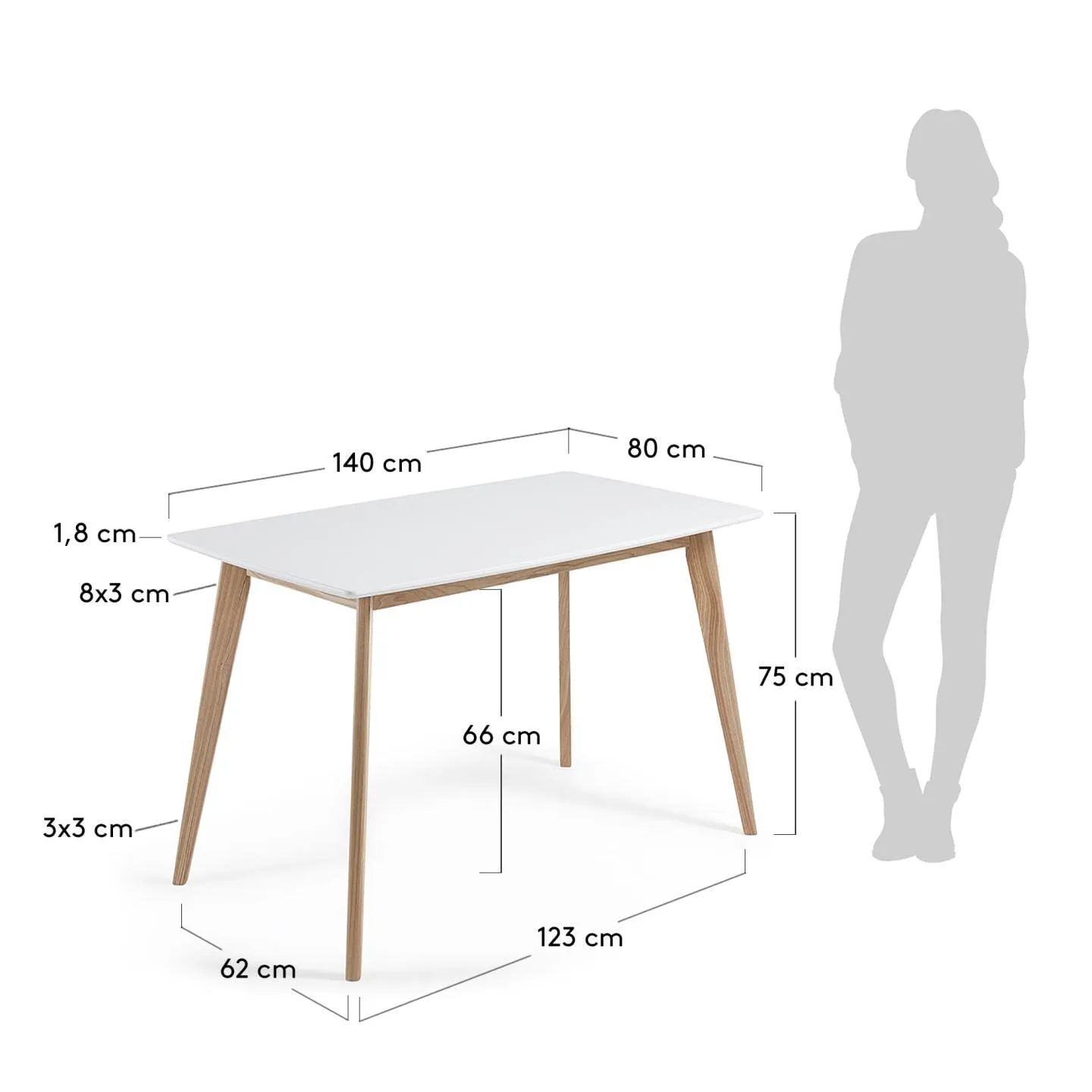 Kave Home Anit Esstisch weiß Eschenholz