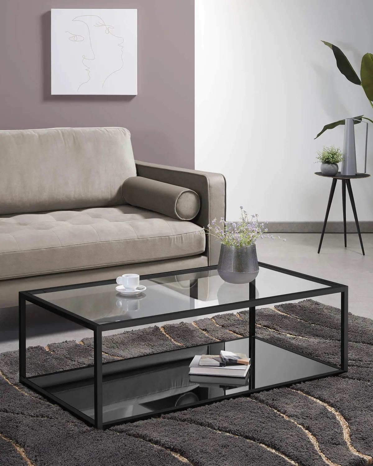 Kave Home Blackhill Couchtisch Glas Stahl