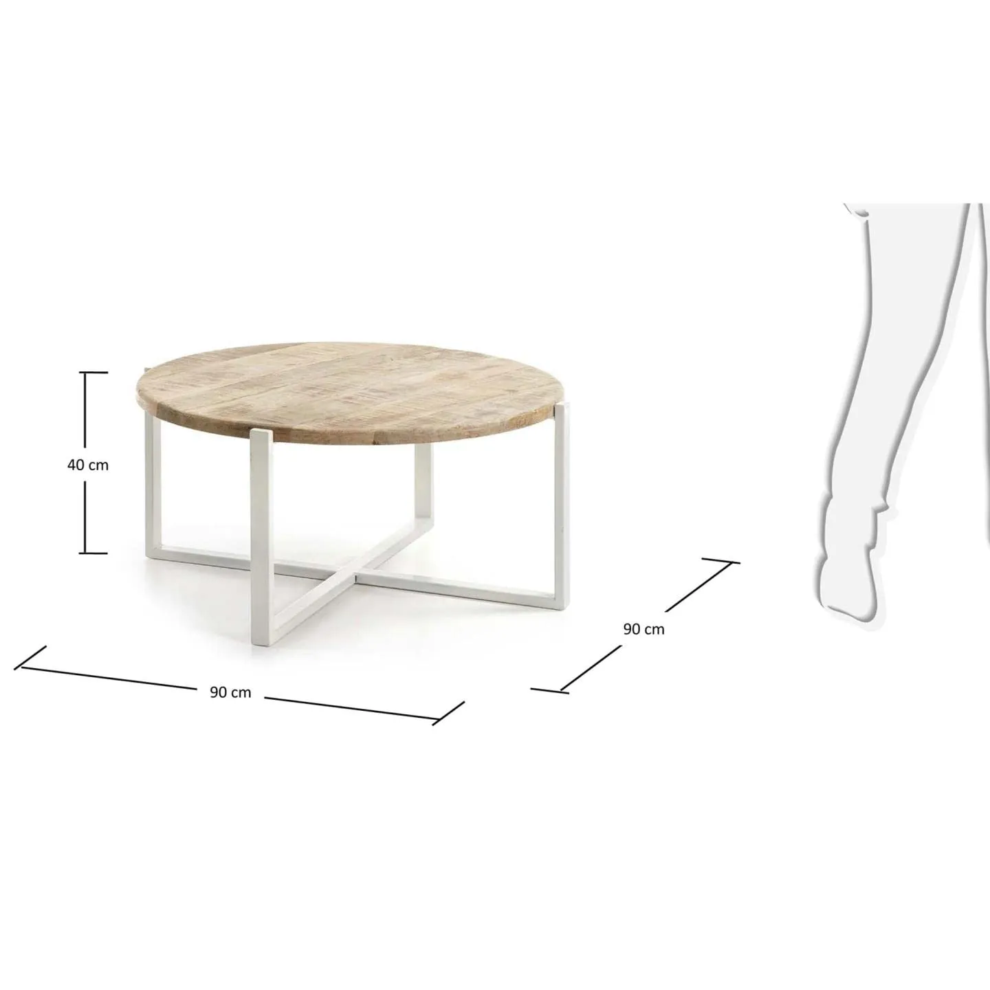 Kave Home Mawenzi Couchtisch Rund 90 cm Mango Weiß
