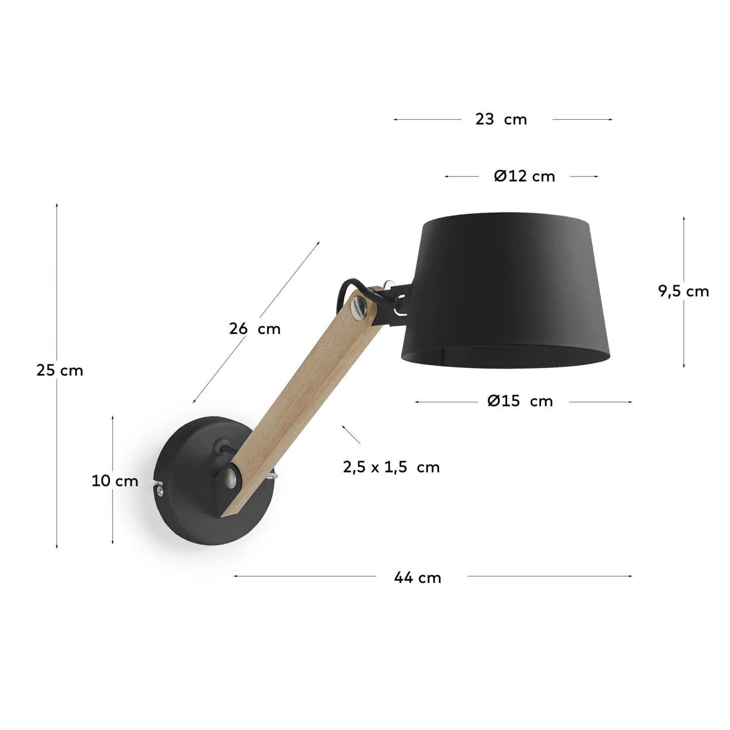 Kave Home Muse Wandleuchte schwarz Buchenholz Stahl E27