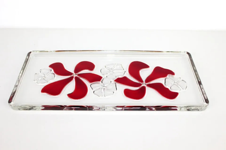 Mon Ami(e) Vintage Kuchenplatte Glas rotes Blütenmuster