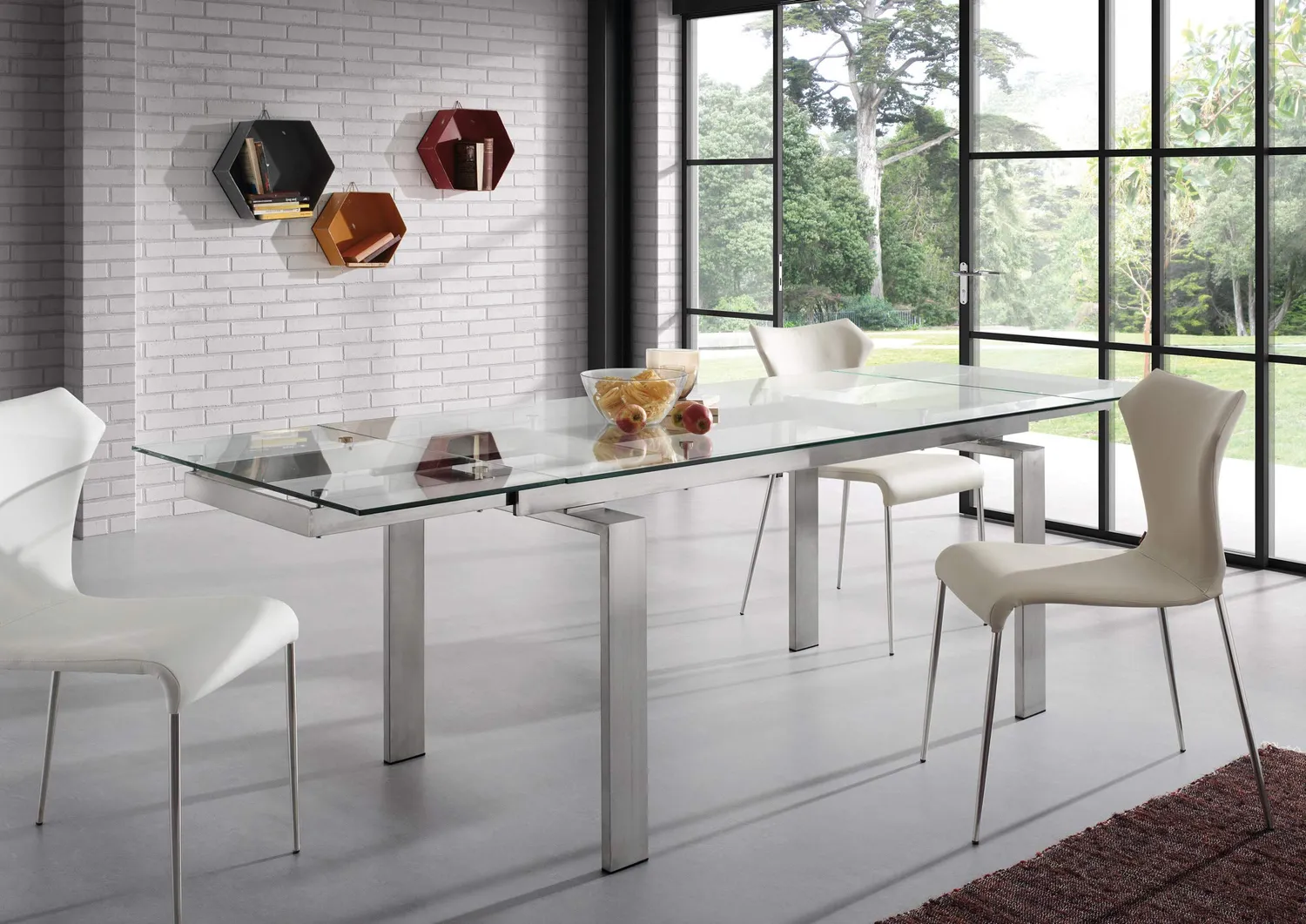 Kave Home Nara Ausziehtisch rechteckig aus Glas 160–240 cm