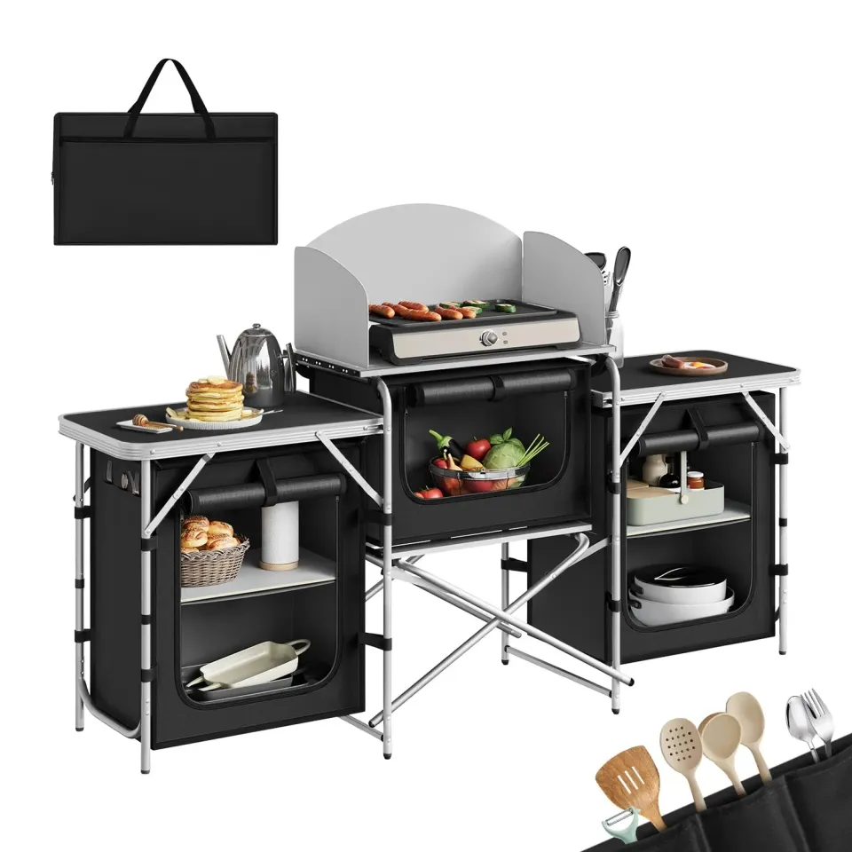 In And OutdoorMatch Campingküche Alu Schwarz 174x48 cm