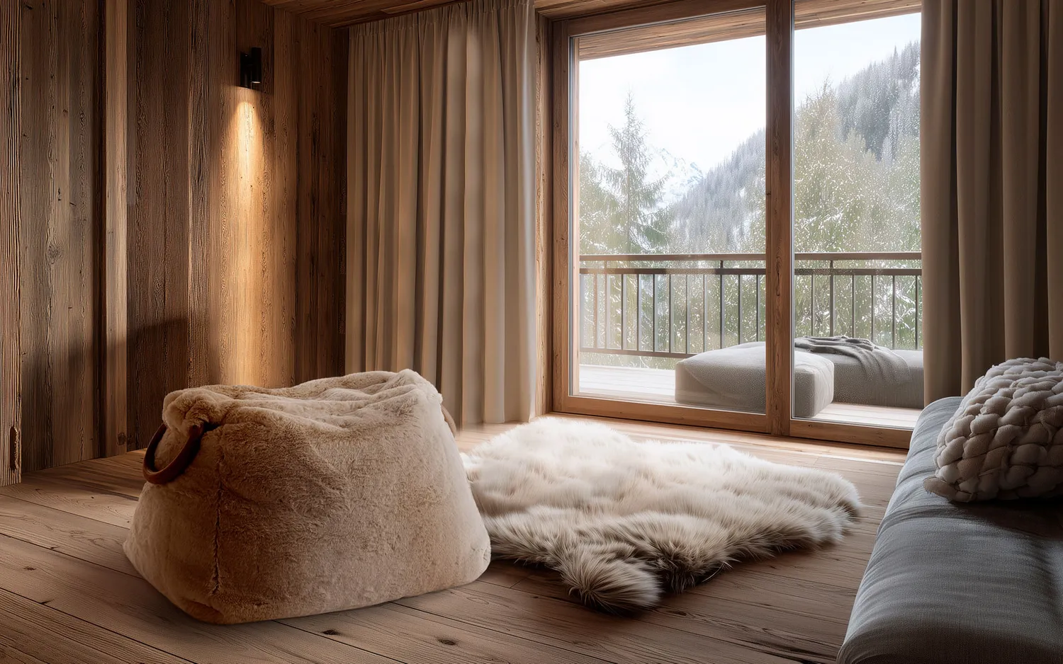 alpina design Gerla Pouf Fell Holzgriffe Bergdesign