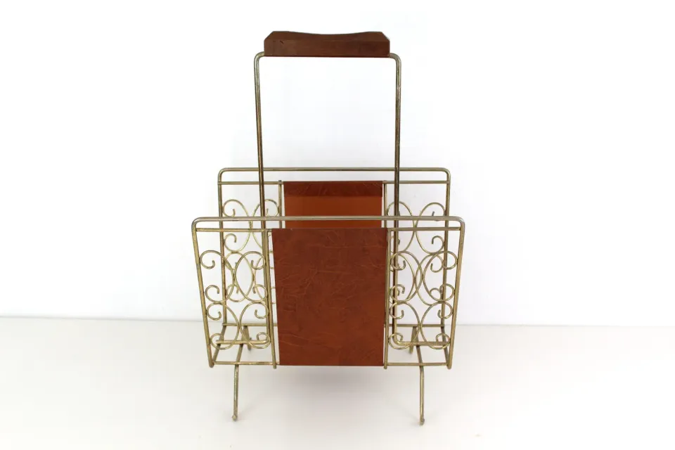 Mon Ami(e) Vintage Mid Century Zeitungsständer Messing Leder