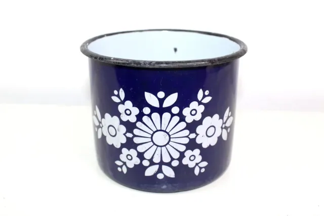 Mon Ami(e) Vintage Milchtopf mit Henkel blau Blumenmuster Emaille