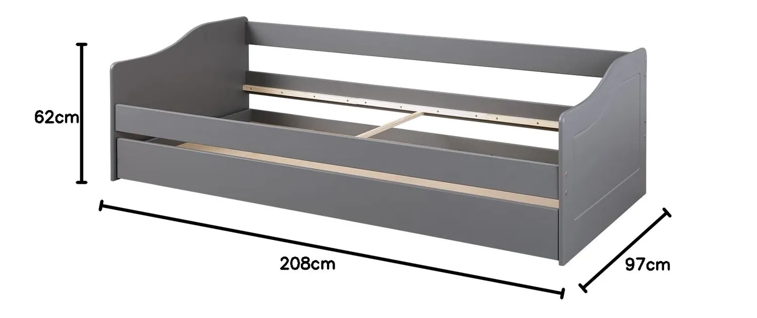 Inter Link Malte Funktionsbett 90x200 cm Grau Kiefer mit Stauraum