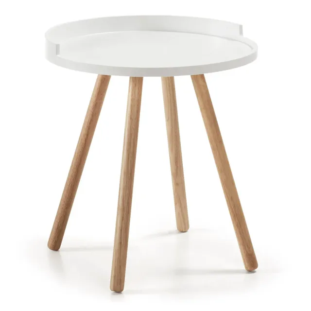 Kave Home Kurb Beistelltisch weiß Ø 46 cm Massivholz