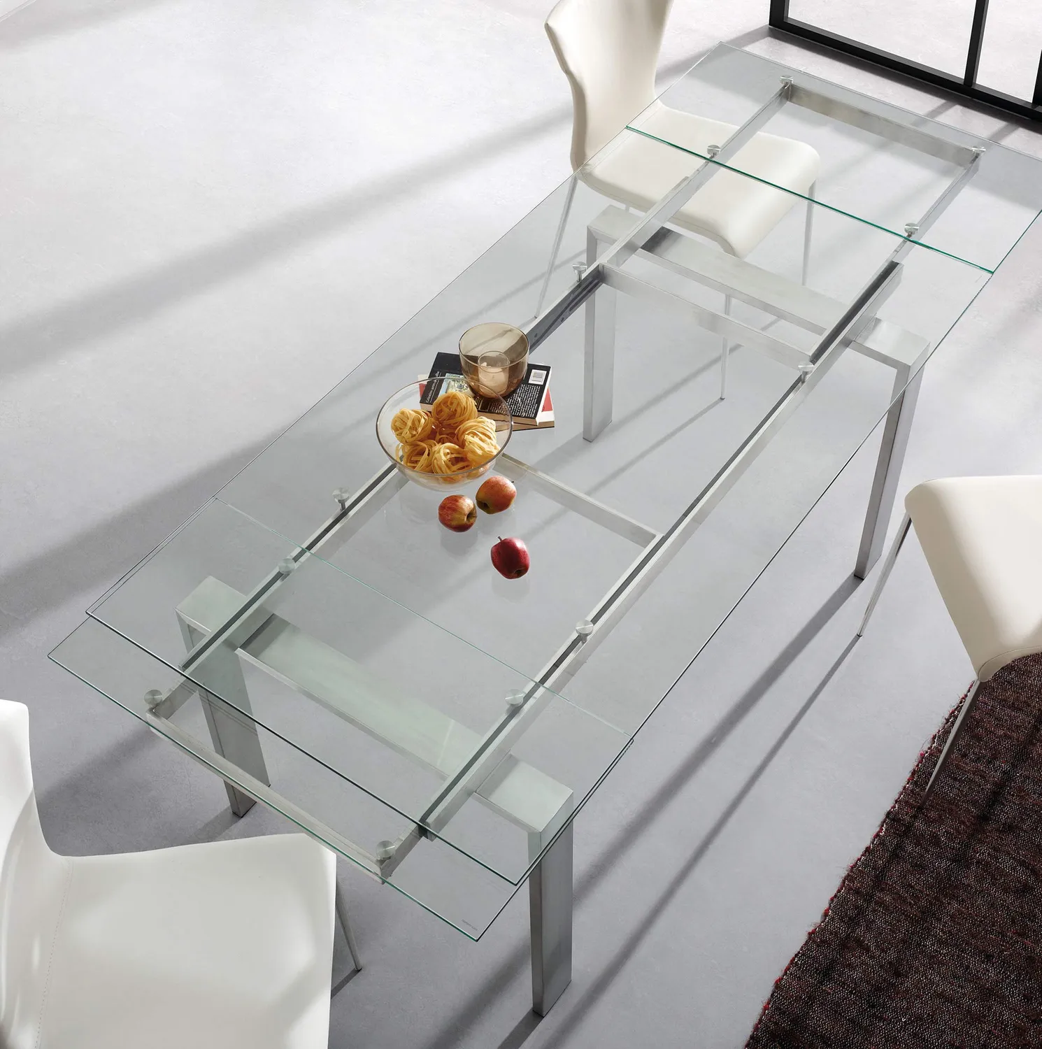Kave Home Nara Ausziehtisch rechteckig aus Glas 160–240 cm