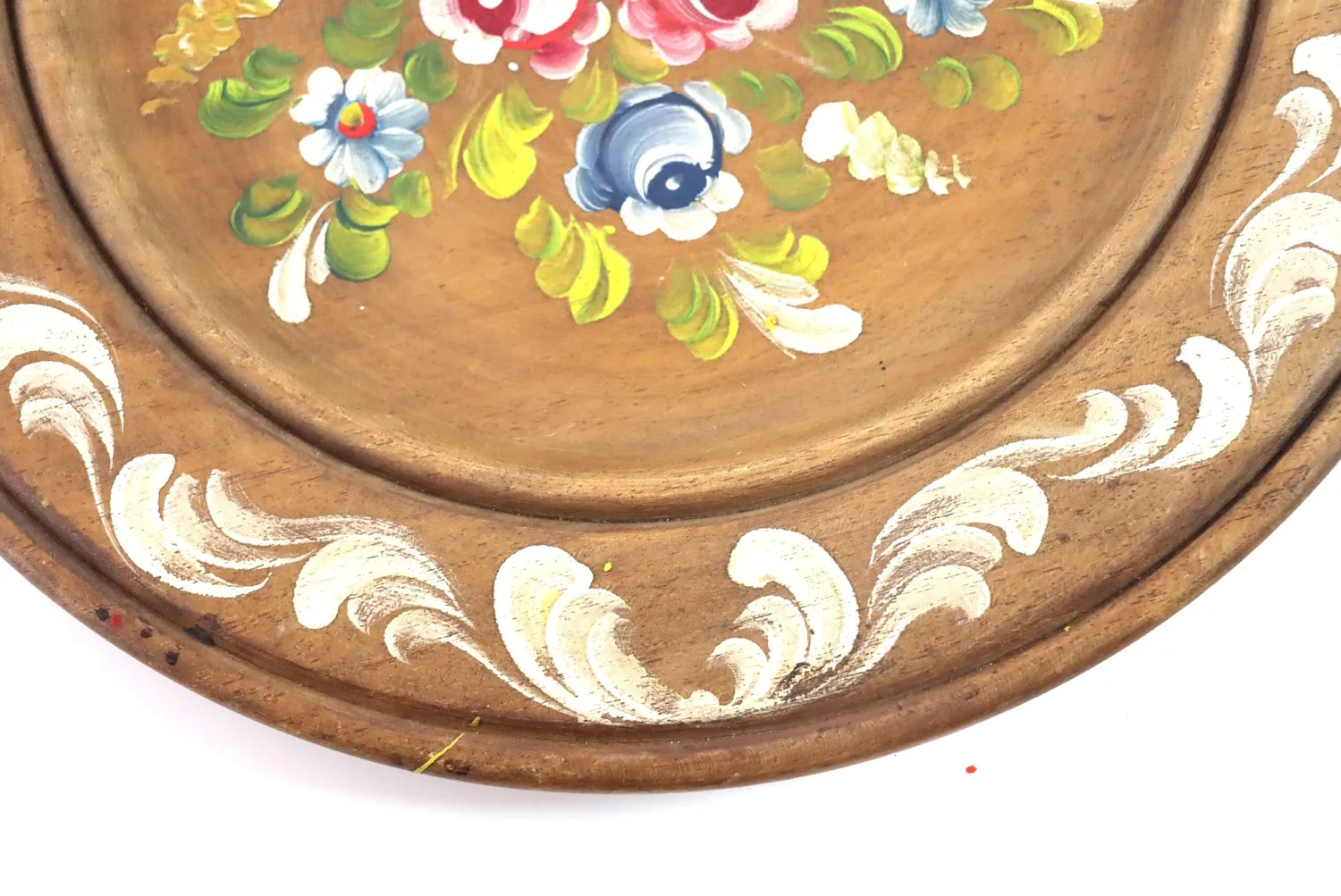 Mon Ami(e) Vintage Wandteller Holz 35 cm Blumenmotiv Handarbeit
