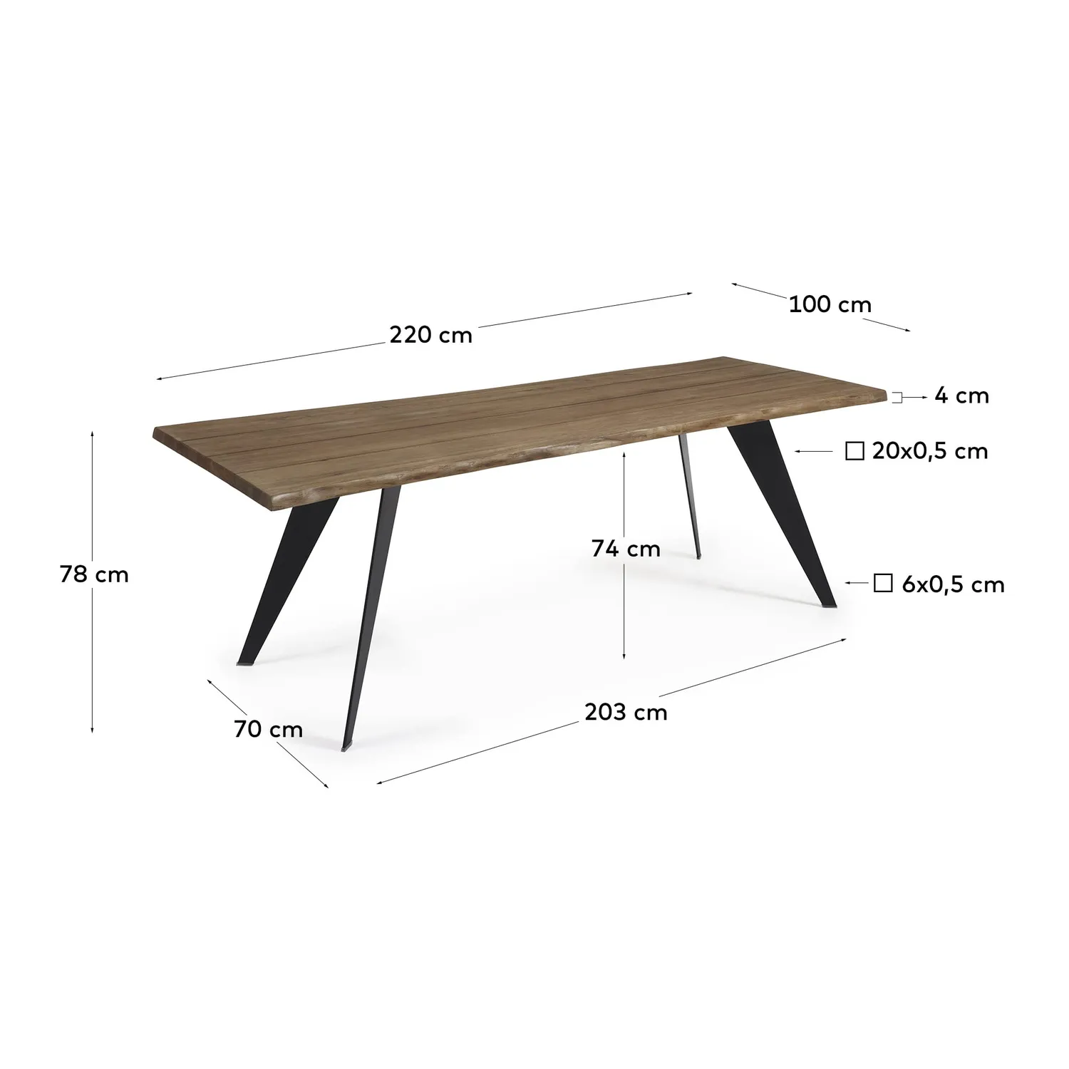 Kave Home Esstisch Eiche antik 220x100 cm schwarz