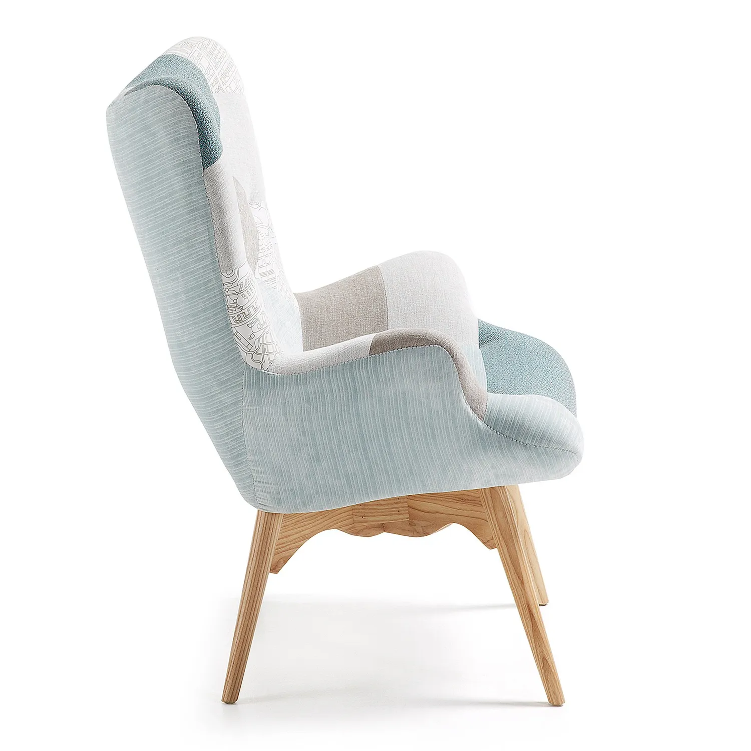 Kave Home Kody Sessel Blau Patchwork mit Armlehnen