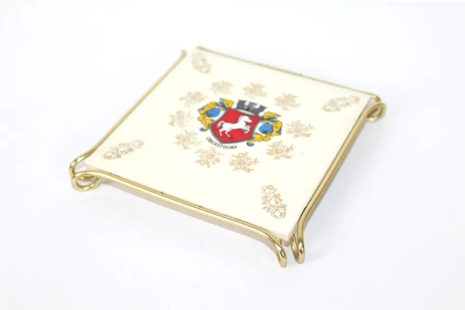 Mon Ami(e) Vintage Untersetzer Fliese Messingrahmen 11 cm
