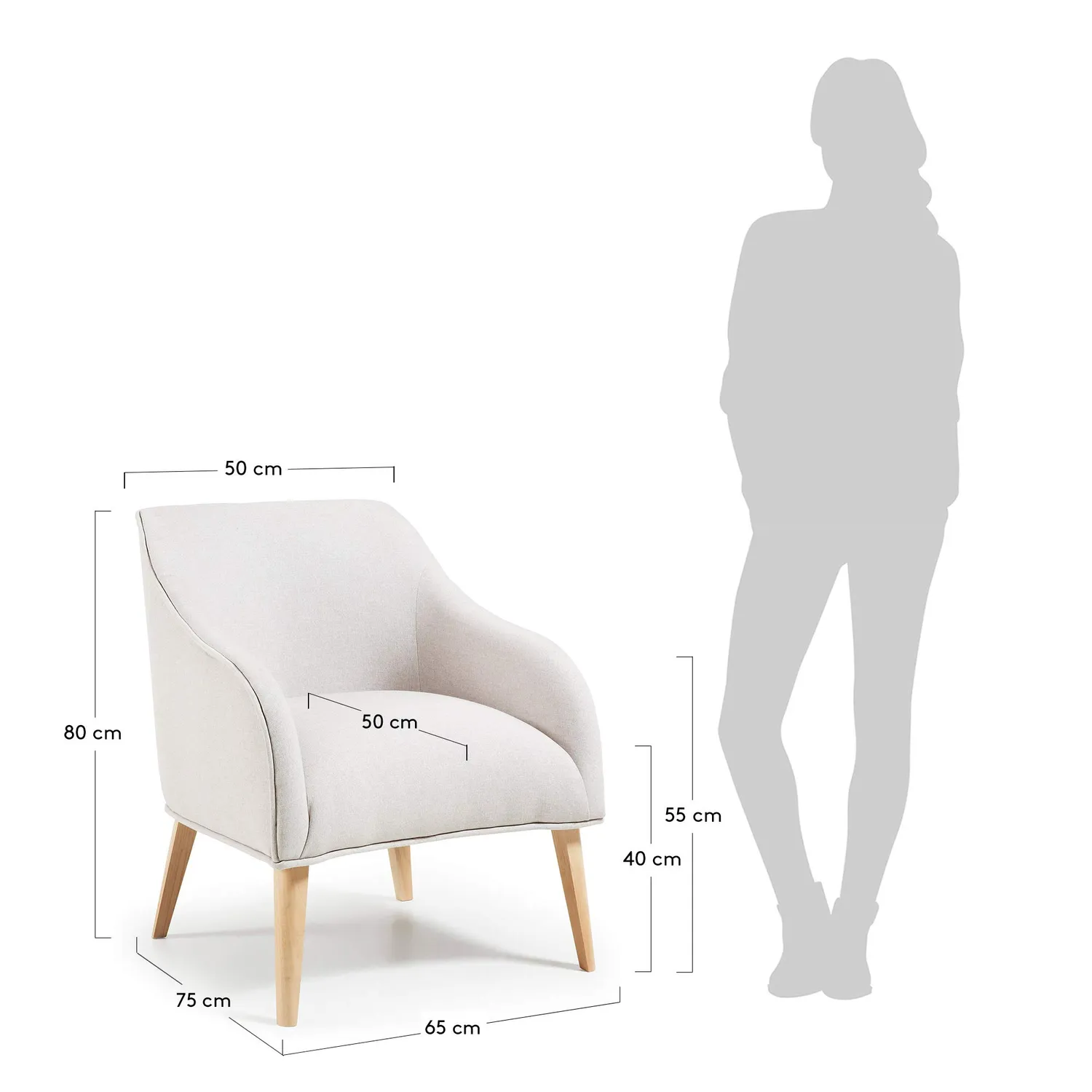 Kave Home Sessel beige Stoff Teflon 65 cm