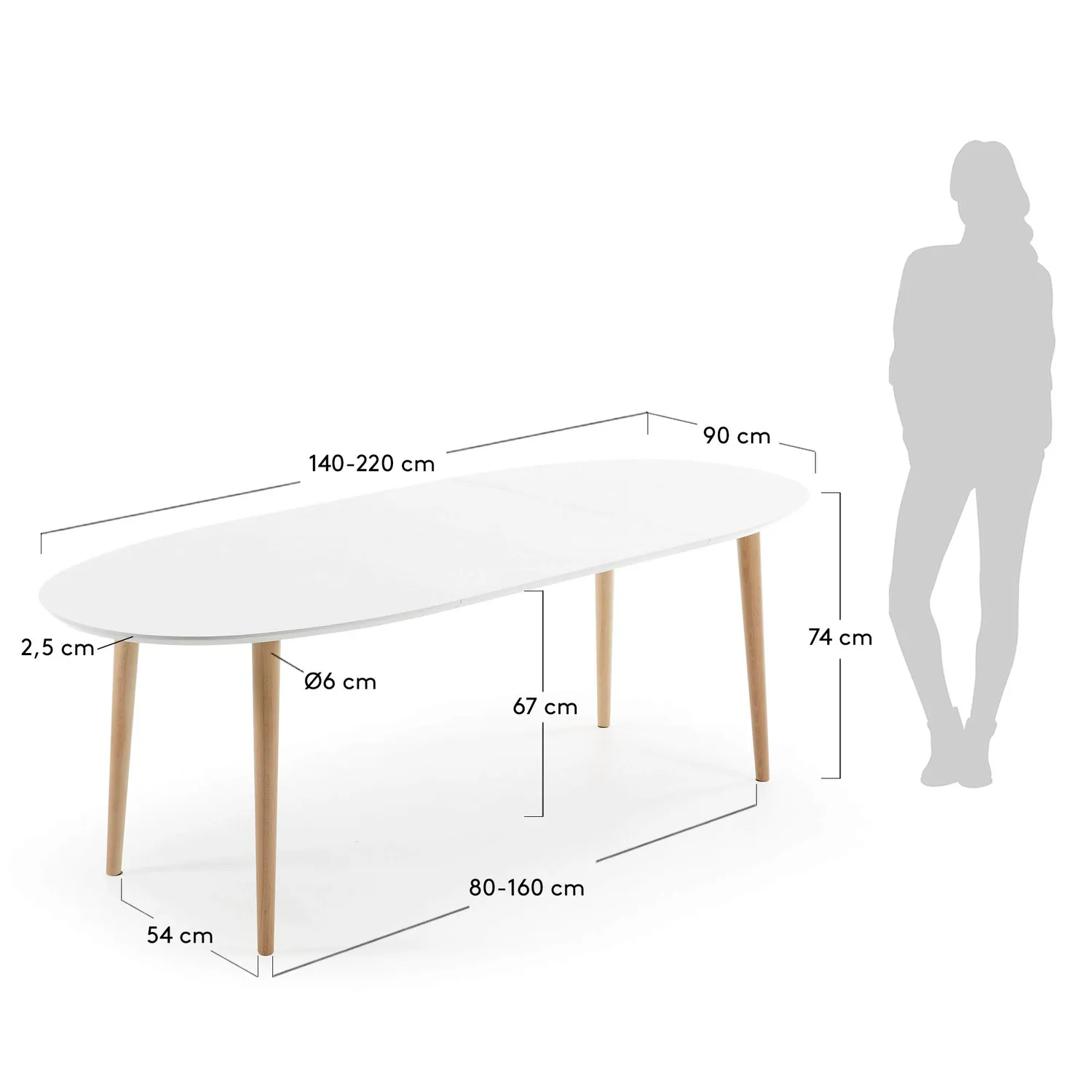 Kave Home Oqui Esstisch oval ausziehbar weiß 220 cm