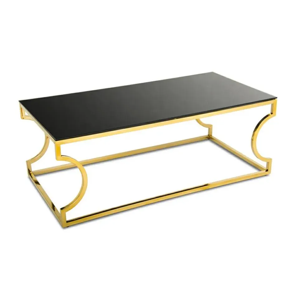 HOWHOMELY Luno Beistelltisch Gold Schwarz Glas 120 cm