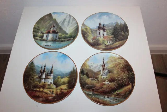 Mon Ami(e) Vintage 4 Wandteller Kapellen Goldrand 19 cm
