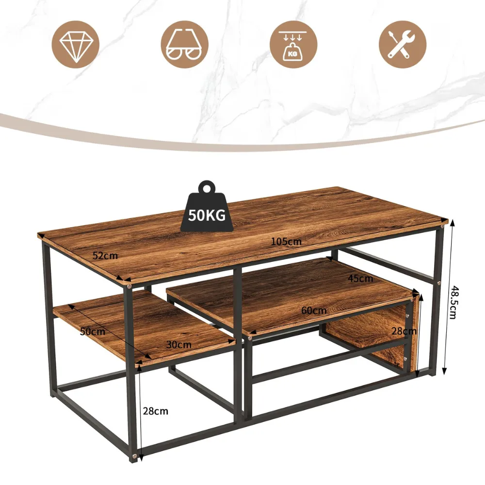 In And OutdoorMatch Couchtisch 2er Set Holz natur 105cm