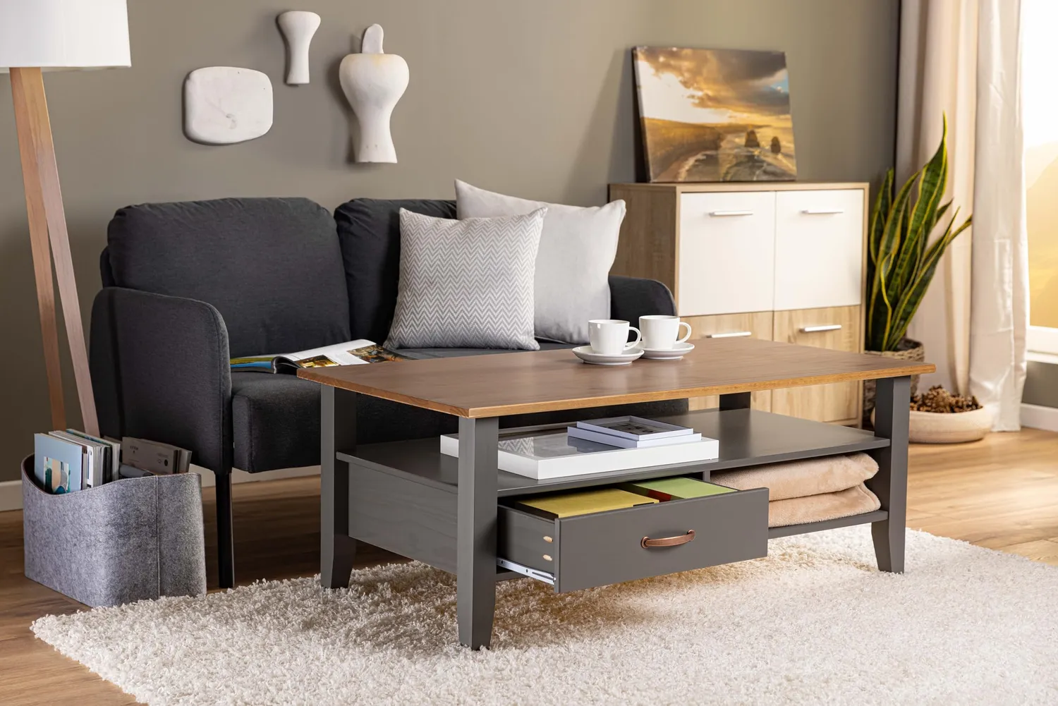Inter Link Luzerna Couchtisch Artisan Eiche Optik Anthrazit