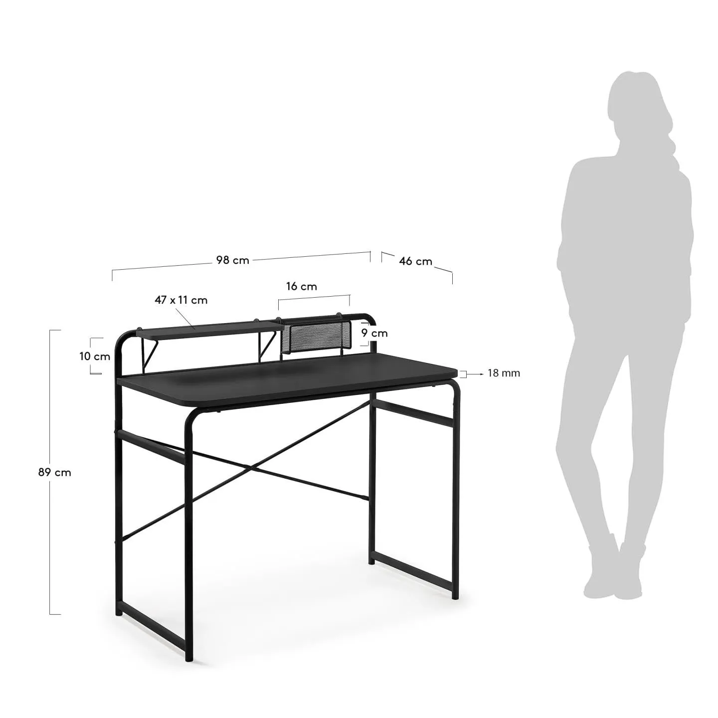 Kave Home Foreman Schreibtisch schwarz 98x46 cm Stahl