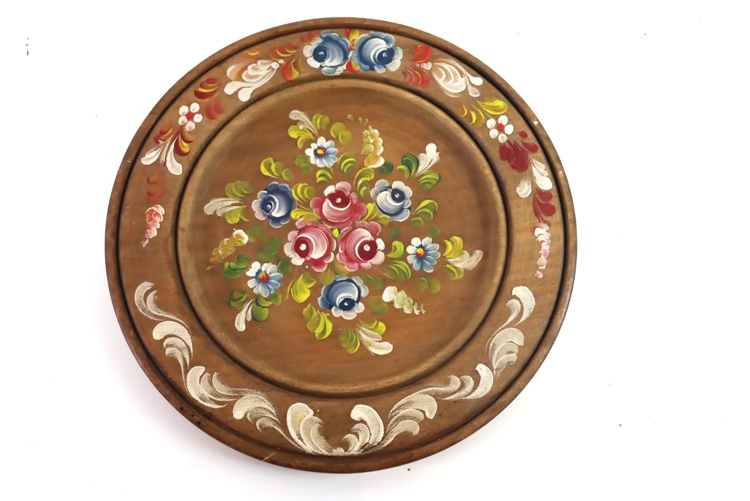 Mon Ami(e) Vintage Wandteller Holz 35 cm Blumenmotiv Handarbeit
