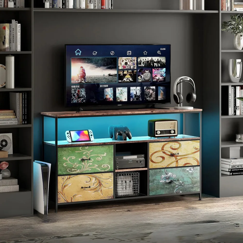 In And OutdoorMatch TV-Schrank 4 Laden LED 108 cm Holz