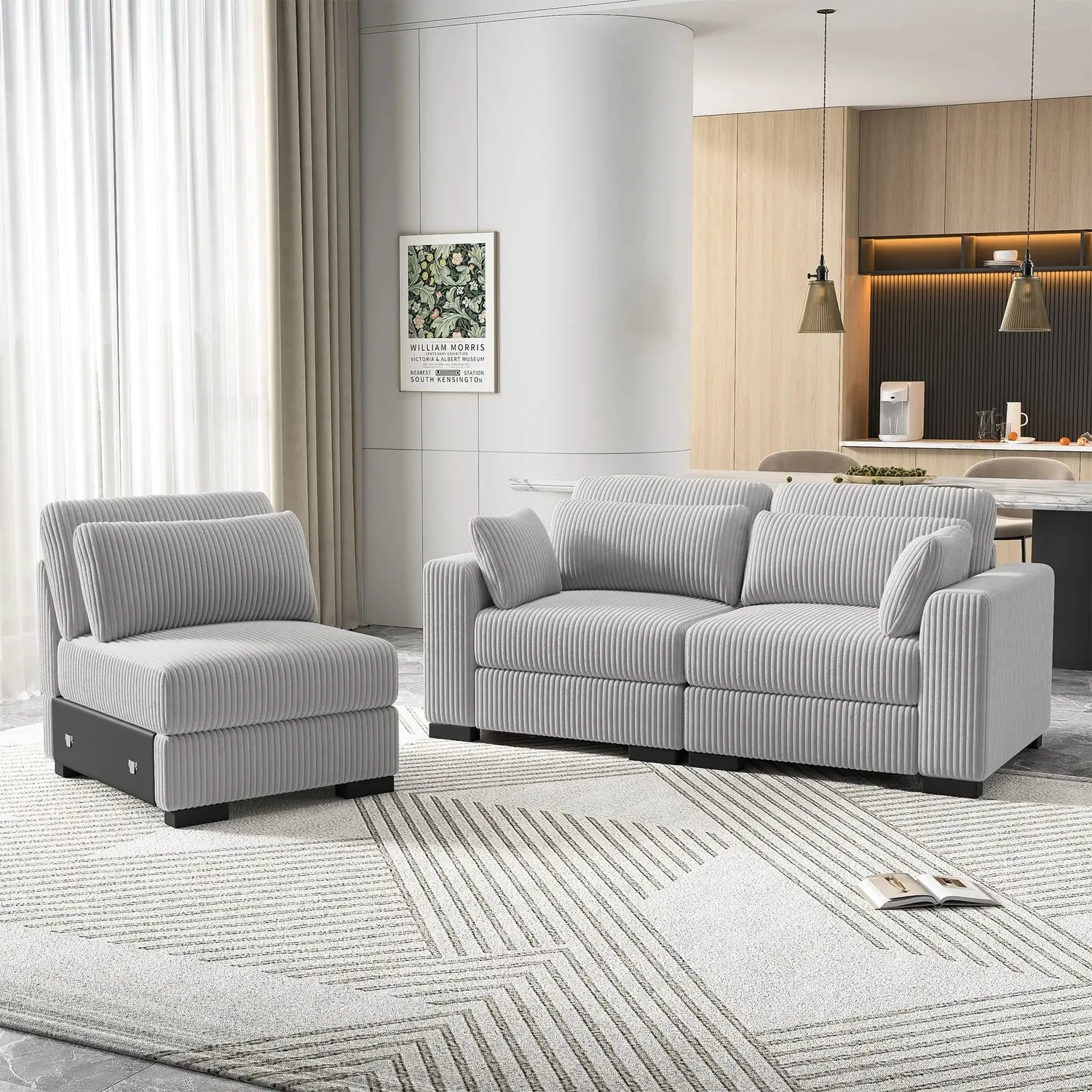 In And OutdoorMatch 2-Sitzer Cord Sofa Grau 188 cm Cordstoff