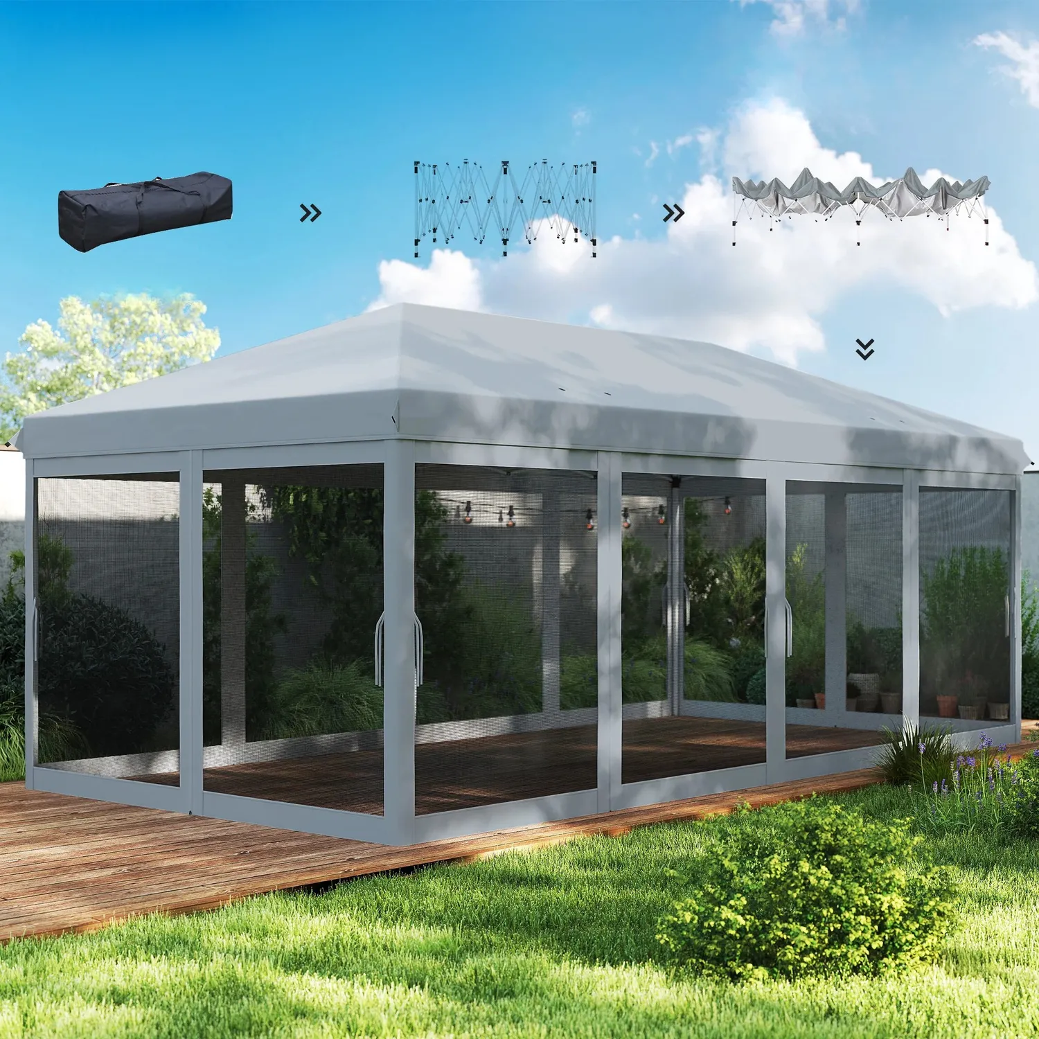 In And OutdoorMatch Pavillon Schwarz 6x3m mit Moskitonetz