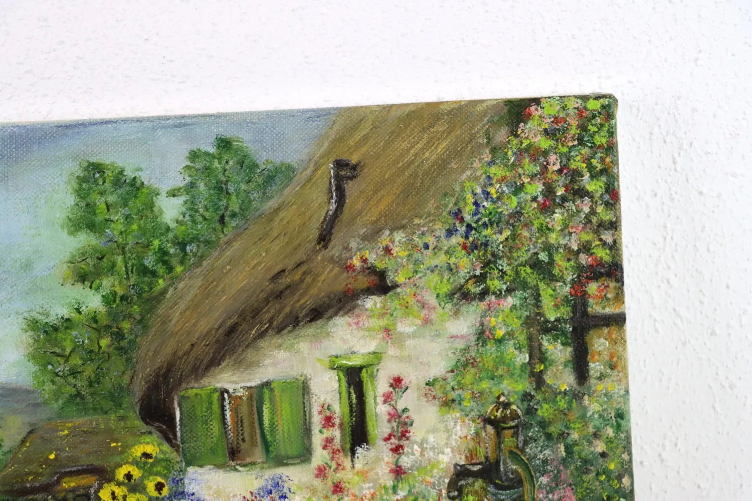 Mon Ami(e) Vintage Frau mit Hühnern im Bauerngarten Gemälde Leinwand