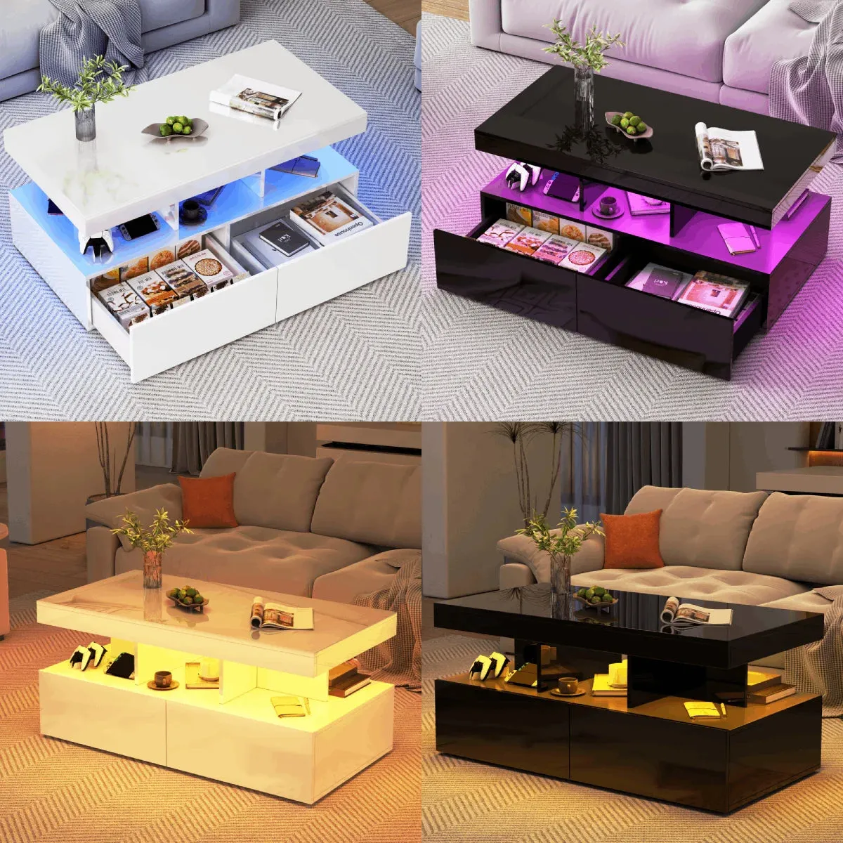 In And OutdoorMatch Couchtisch 104x53 cm mit LED 2 Laden