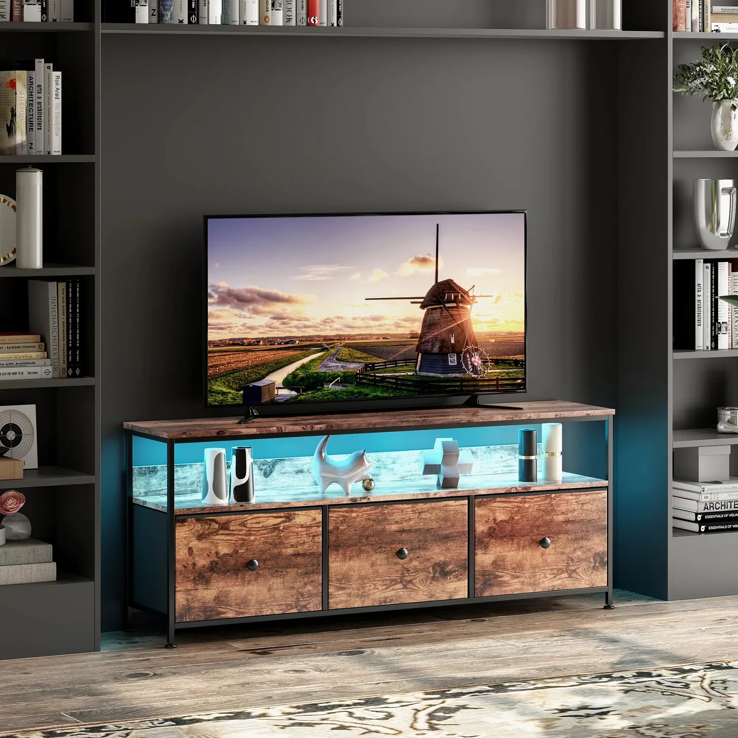In And OutdoorMatch TV-Möbel Braun LED 108 cm