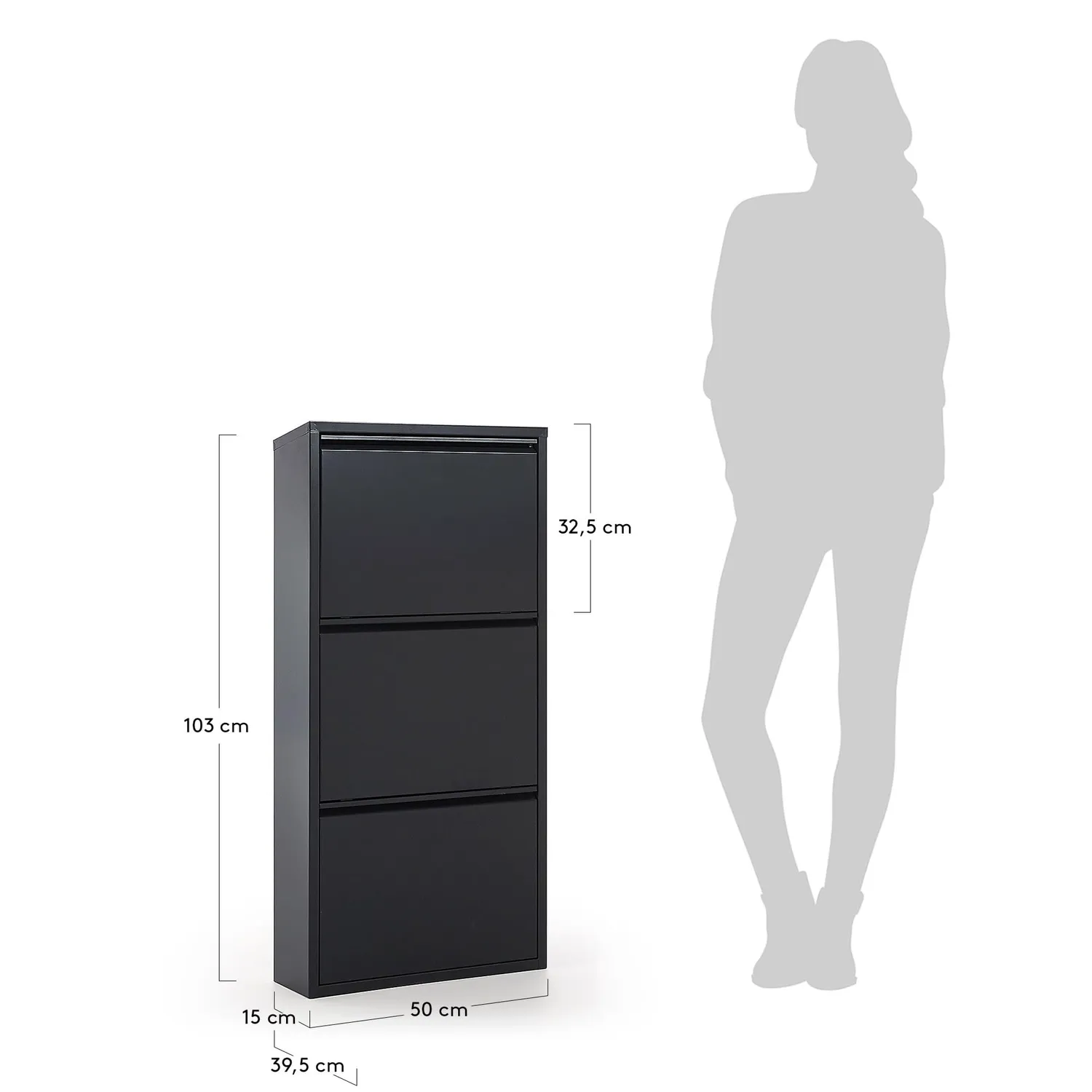 Kave Home Ode Schuhschrank 3 Fächer Stahl Mattschwarz