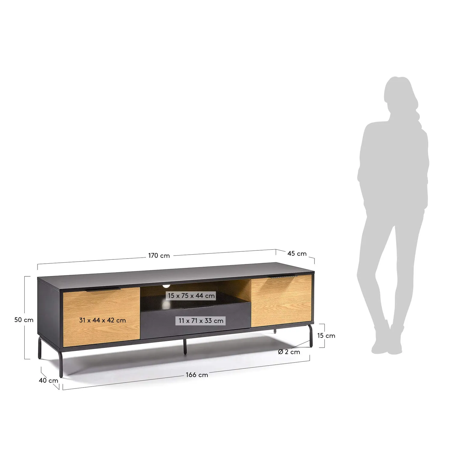 Kave Home Savoi TV-Lowboard 170x50 cm Eiche schwarz