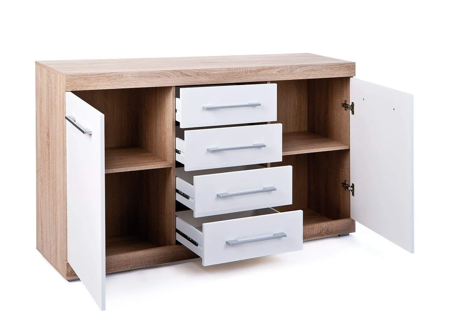 Inter Link Lublin 4 Sideboard 155 cm Eiche Weiß Hochglanz