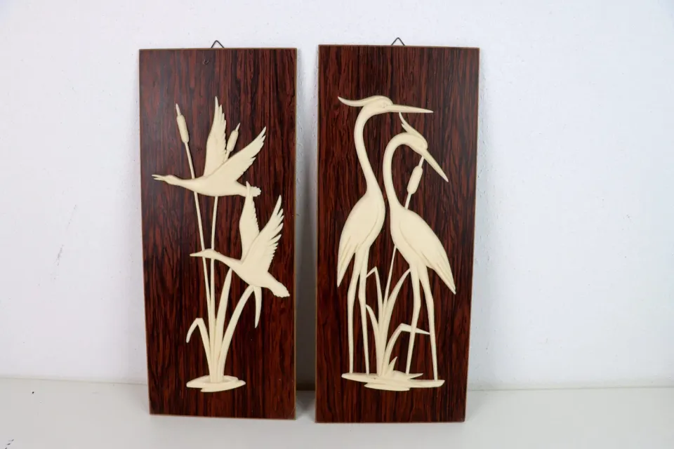 Mon Ami(e) Vintage Bilder-Set Kraniche Enten Holz 2-teilig