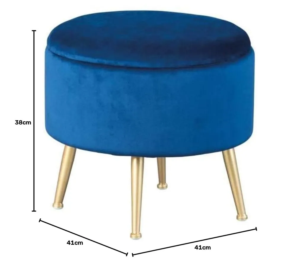 Inter Link Willandra Pouf-Hocker blau aus Samt mit Stauraum