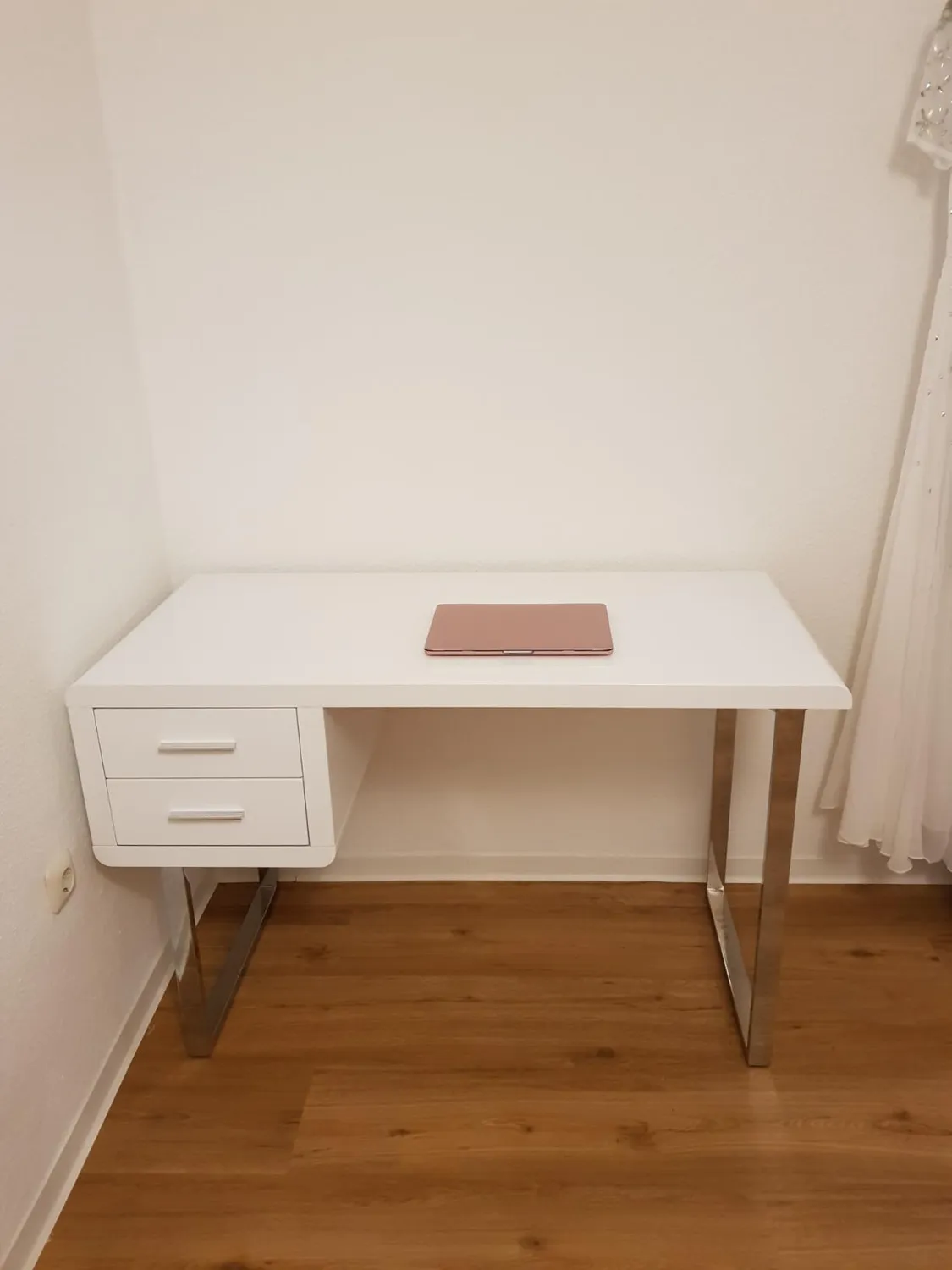 Inter Link Claude Schreibtisch Weiß Hochglanz MDF 2 Schubladen