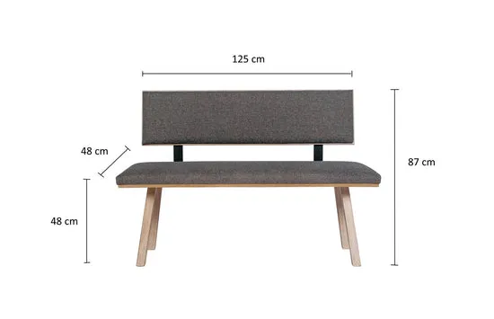 Kundler Home Die Klassische Sitzbank 125 cm Grau mit Lehne