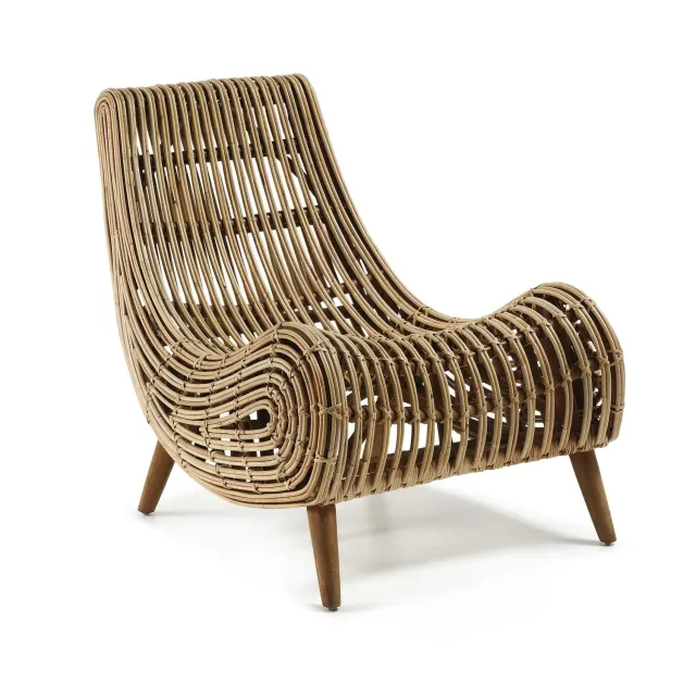 Kave Home Tika Sessel Rattan Natur mit Kaobaholzbeinen