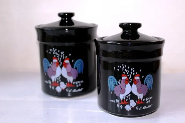 Mon Ami(e) Vintage Vorratsdosen Keramik schwarz Hühner 2er-Set