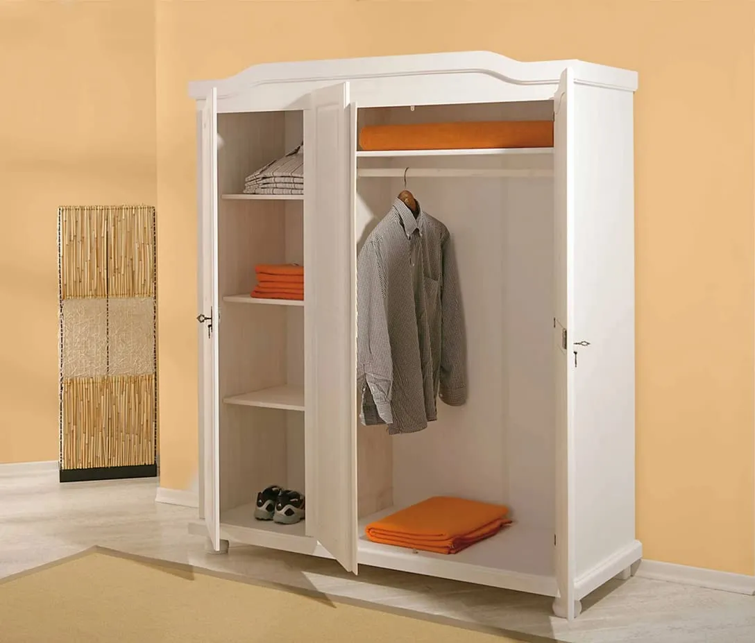 Inter Link Kleiderschrank 3-türig Weiß Kiefer Massivholz
